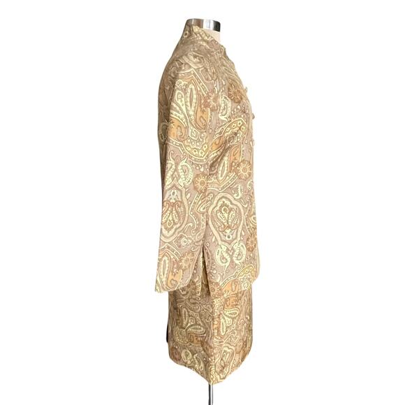 Jeremy Spencer Vintage 100% Silk Tan Gold Paisley 2-Piece Blazer/Skirt Set Sz 10 - Picture 4 of 11